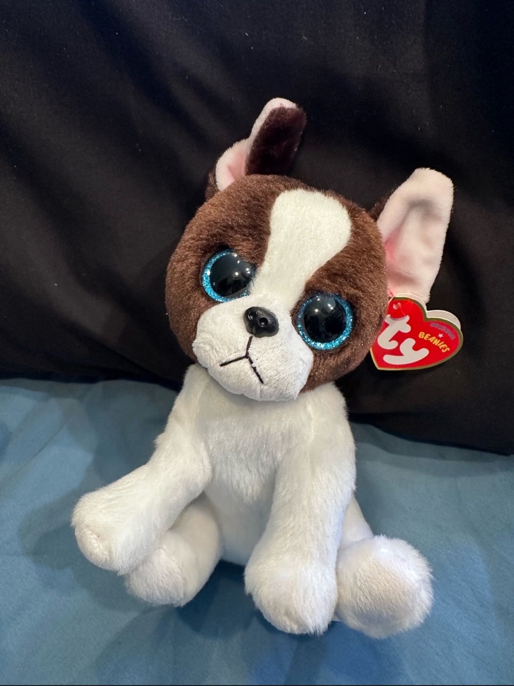 Ty Brown & White Plush Puppy with Sparkling Blue Eyes